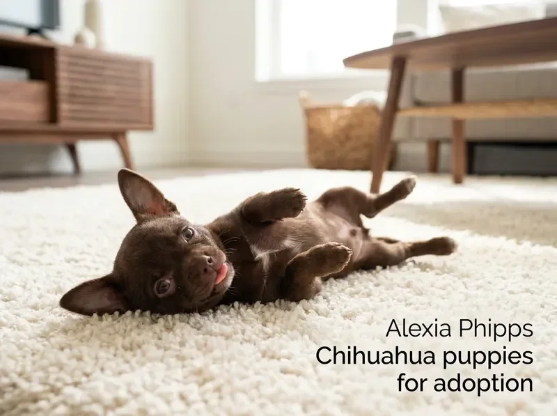 Chocolate Chihuahua puppy lying on its back